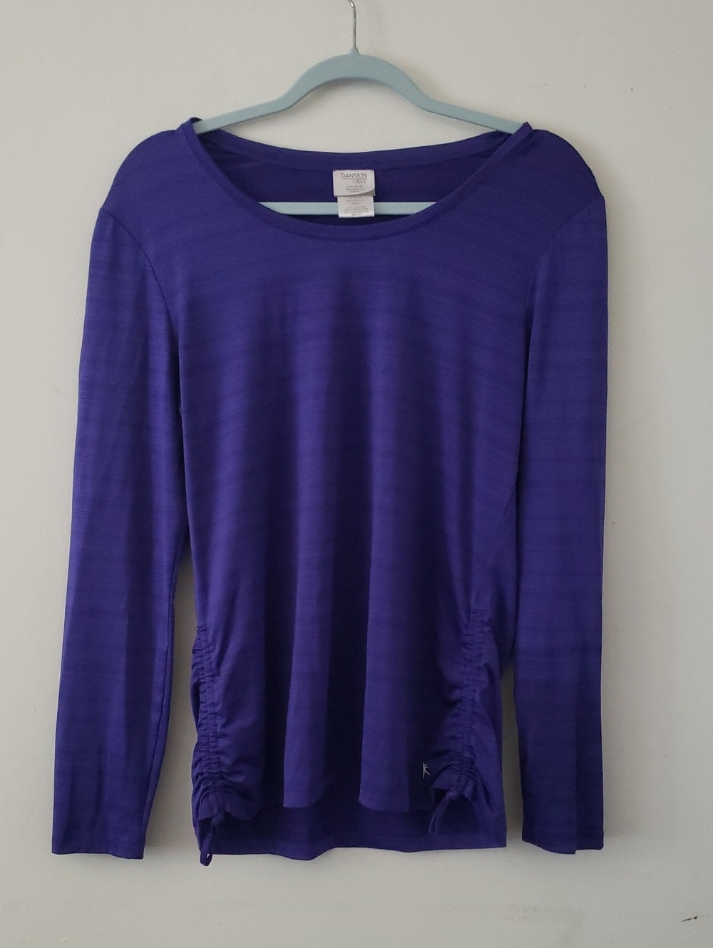 Danskin Now Purple Potion Ruched Side Long Sleeve Performance Top Size L